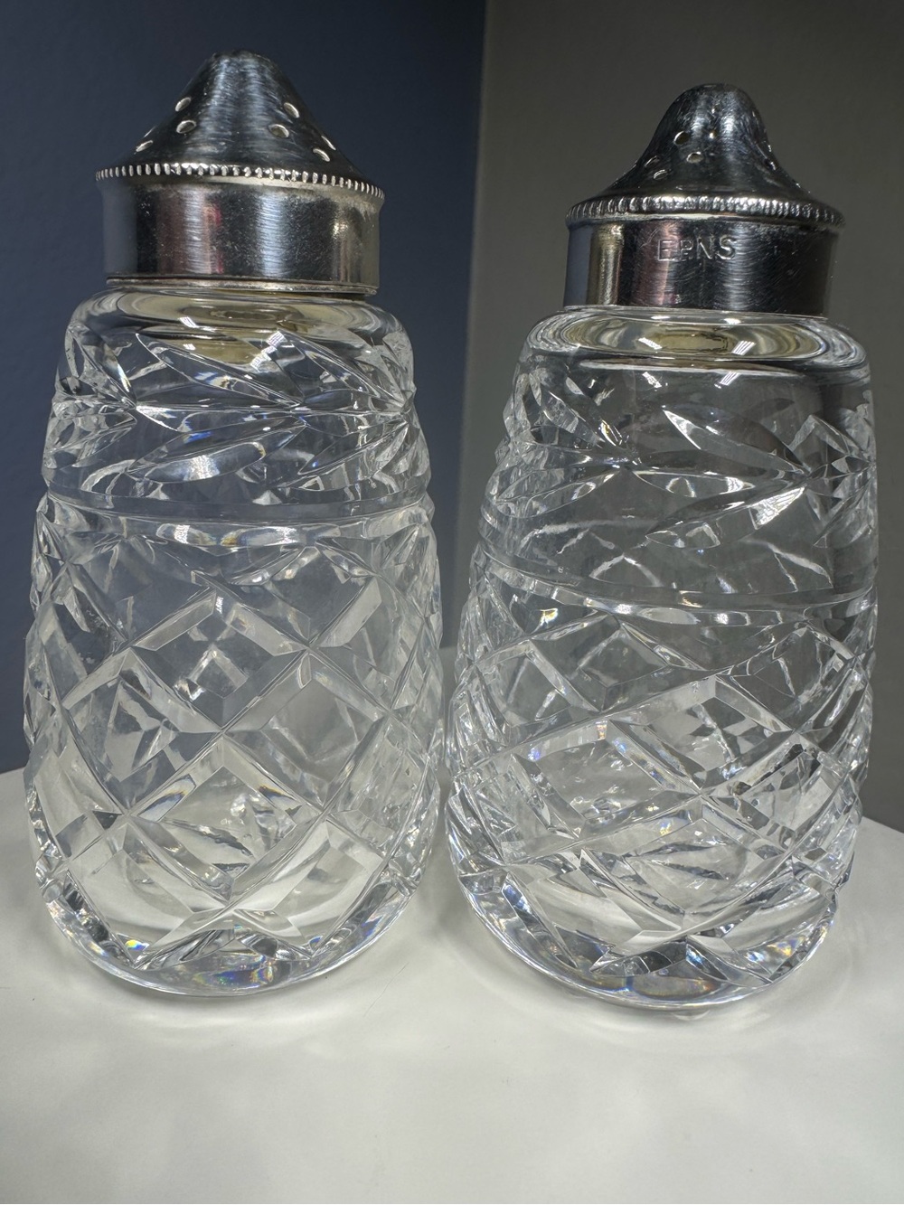 Vintage Waterford Crystal Salt Pepper Shakers Silverplate Ireland